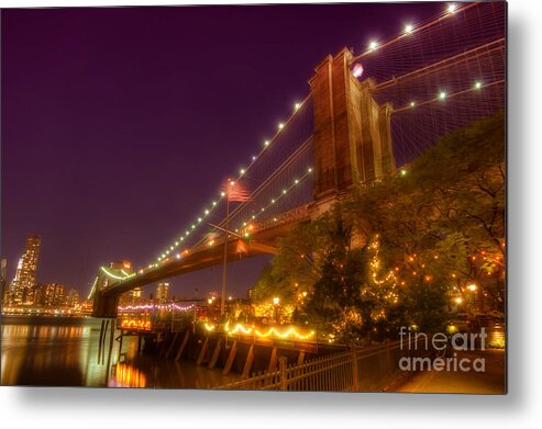 Art Metal Print featuring the photograph Brooklyn Bridge At Night by Yhun Suarez
