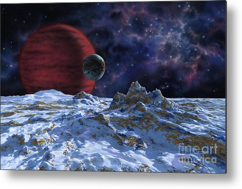 lynette Cook Metal Print featuring the painting Brown Dwarf with Planet and Moon by Lynette Cook