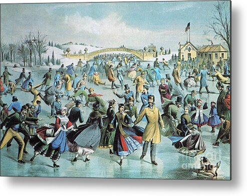 Currier & Ives Metal Print featuring the photograph Central Park Skating Pond New York by Photo Researchers