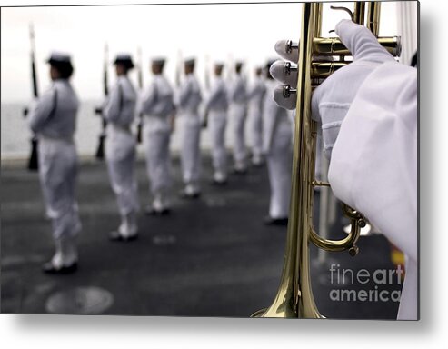 Color Image Metal Print featuring the photograph Ceremonial Honor Guard Members Stand by Stocktrek Images