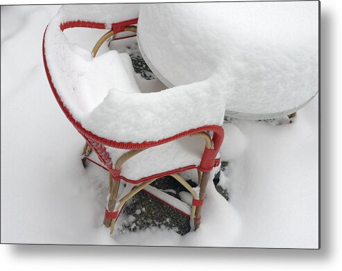 Chair Metal Print featuring the photograph Chair in winter covered with lots of snow by Matthias Hauser