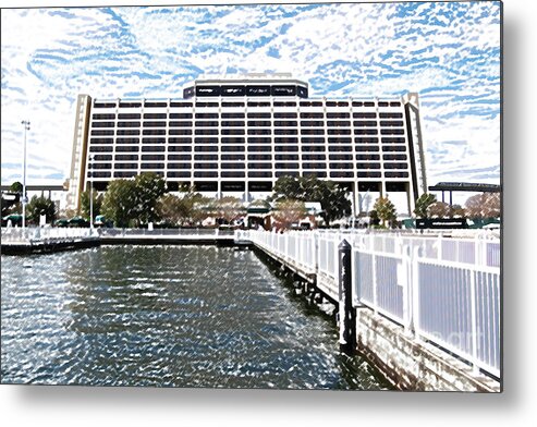 Contemporary Resort Metal Print featuring the digital art Contemporary Resort Profile Walt Disney World Prints Colored Pencil by Shawn O'Brien
