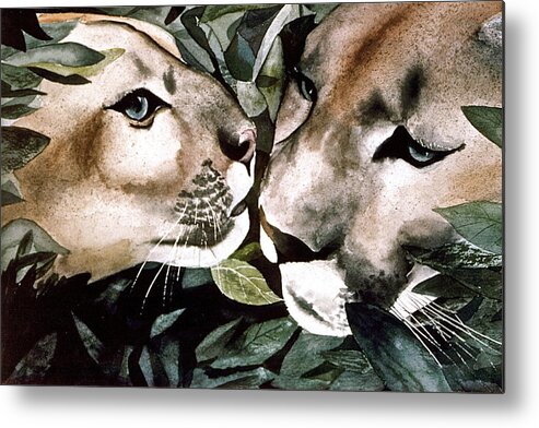Mountain Metal Print featuring the painting Cougar Kiss by Frank SantAgata
