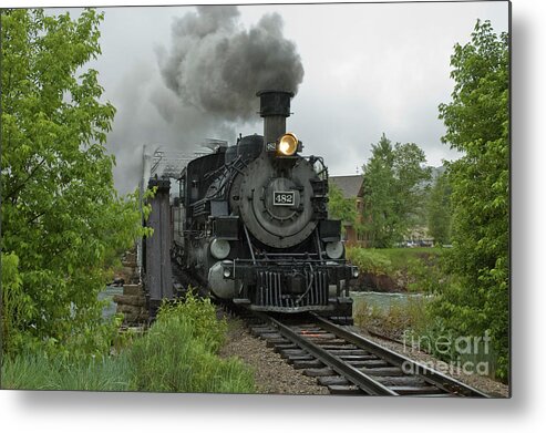 Trains Metal Print featuring the photograph Crossing the Animas in Rain 2 by Tim Mulina
