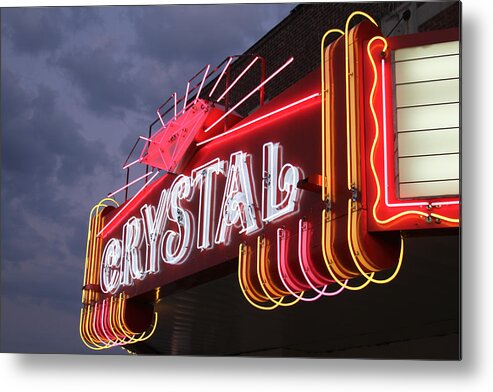 Crystal Metal Print featuring the photograph Crystal Theater Neon by Tony Grider
