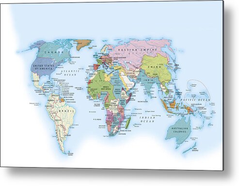 Horizontal Metal Print featuring the digital art Digital Illustration Of The World In 1900 Showing How It Was Governed By Different Nations by Dorling Kindersley