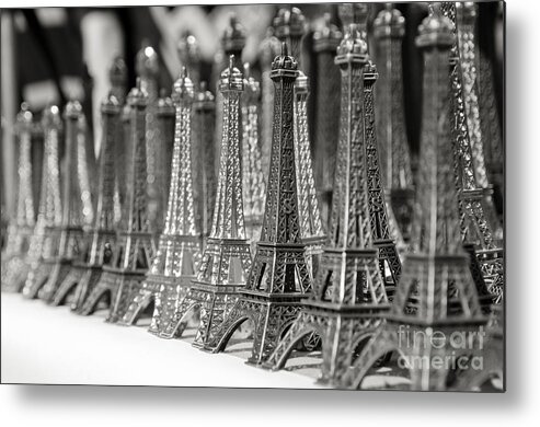 Black White Metal Print featuring the photograph Eiffel tower miniature by Olivier Steiner