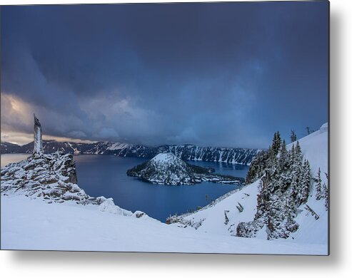 Cascades Metal Print featuring the photograph Enveloping Storm at Crater Lake by Greg Nyquist