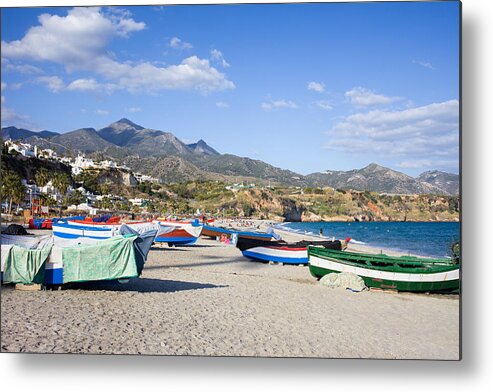 Costa Metal Print featuring the photograph Fishing Boats on a Beach in Spain by Artur Bogacki