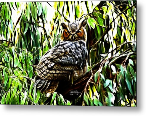 Digital Art Metal Print featuring the digital art Fractal-S -Great Horned Owl - 4336 by James Ahn