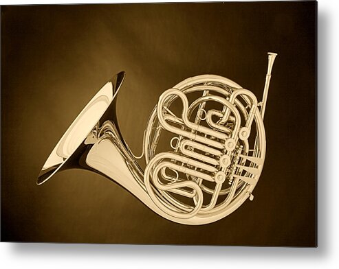 French Horn Metal Print featuring the photograph French Horn In Antique Sepia by M K Miller