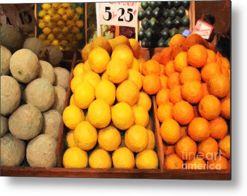 Orange Metal Print featuring the photograph Fruit Market - Painterly - 7D17401 by Wingsdomain Art and Photography