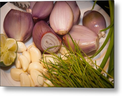 Food Metal Print featuring the photograph Garlic and Onions by Frank Mari