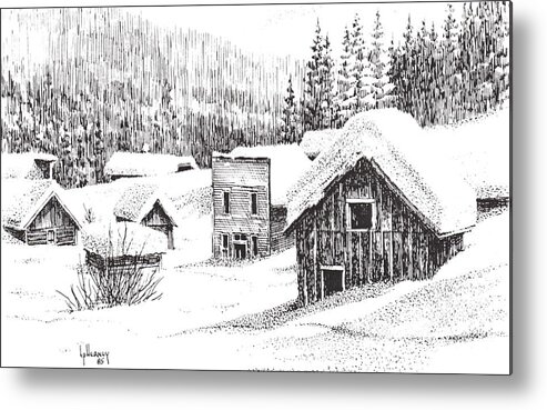 Landscape Metal Print featuring the drawing Garnet Ghost Town Winter Montana by Kevin Heaney