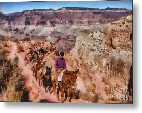 Grand Canyon Paintings Metal Print featuring the digital art Grand Canyon Mule Packtrain by Mary Warner