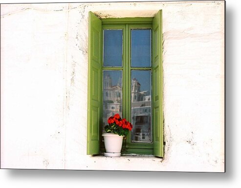 Greek Window Metal Print featuring the photograph Greek Window by Claude Taylor