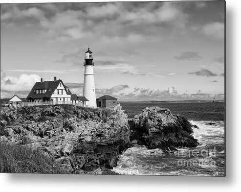 Lighthouse Metal Print featuring the photograph Guarding Ship Safety bw by Sue Karski