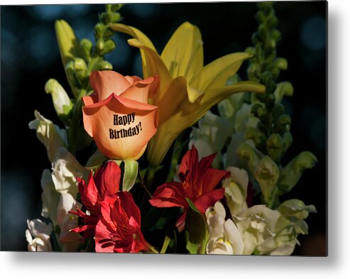 Happy Birthday Metal Print featuring the photograph Happy Birthday Flowers - landscape by ShaddowCat Arts - Sherry