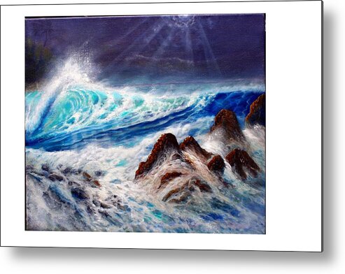 Hawaii Seascape Oilpainting Surf Metal Print featuring the painting Hawaiian Surf by Leland Castro