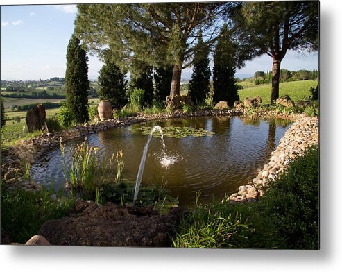 Tuscany Metal Print featuring the photograph Italian Pond and Countryside by Roger Mullenhour