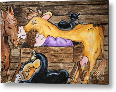 Manger Metal Print featuring the painting Jesus Rests by Sheri Simmons