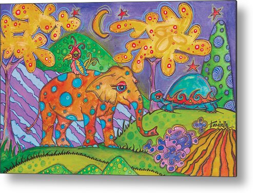 Whimsical Landscape Metal Print featuring the painting Jungle Friends by Tanielle Childers