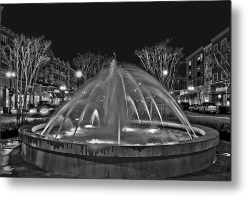 Market Common Metal Print featuring the photograph Market Common Fountain Black and White by Bill Barber