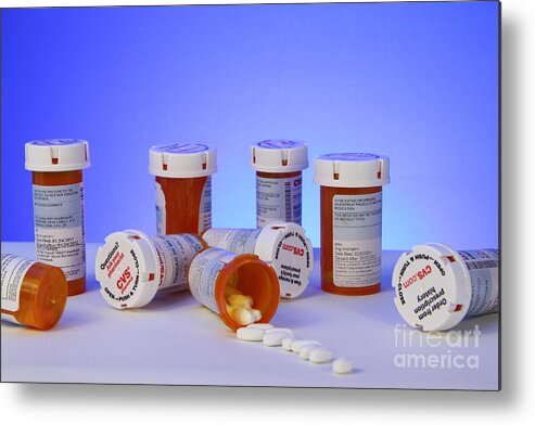 Prescription Metal Print featuring the photograph Medicine Bottles by Photo Researchers, Inc.