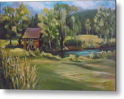 Mill Metal Print featuring the painting Mill by the Stream by Nancy Griswold