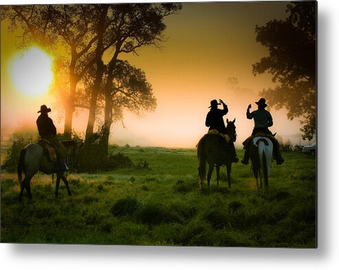 Cowboys Metal Print featuring the photograph Morning Ride by Toni Hopper