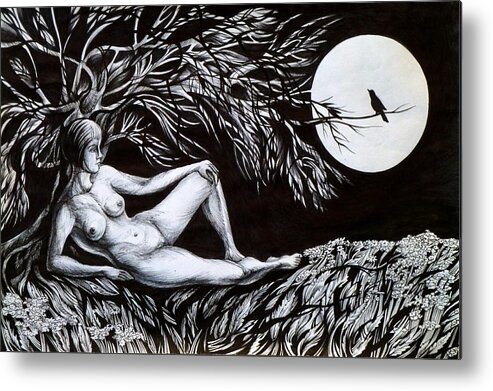Pen And Ink Metal Print featuring the drawing Nightingale Song. Part One by Anna Duyunova
