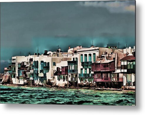 Greek Island Photo Metal Print featuring the photograph Oill Paint Effect Mykonos Greece by Tom Prendergast