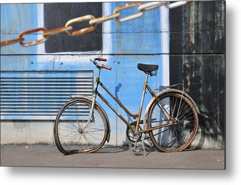 Bicycle Metal Print featuring the photograph Old and broken bicycle left alone by Matthias Hauser