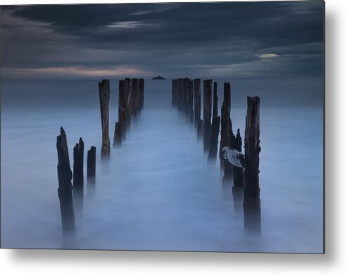 00498861 Metal Print featuring the photograph Old Wharf At Dawn Saint Clair Beach by Colin Monteath