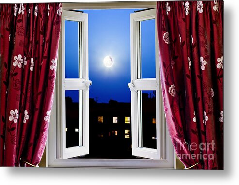 Night Metal Print featuring the photograph Open window at night by Simon Bratt