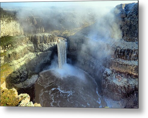 Waterfall Metal Print featuring the photograph Palouse Falls with Rising Fog by Vicki McKee