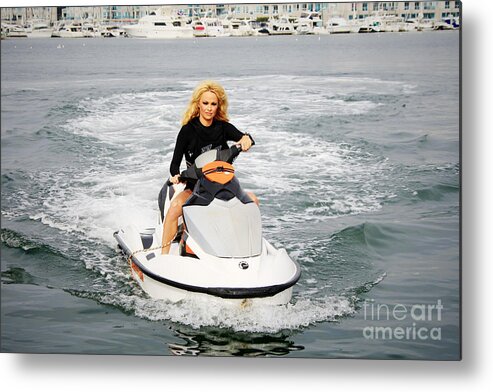 Pamela Anderson Metal Print featuring the photograph Pamela Anderson is a jet ski vixen by Nina Prommer