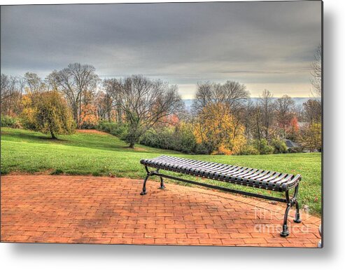 Hdr Metal Print featuring the photograph Park Bench Cincinnati Observatory by Jeremy Lankford
