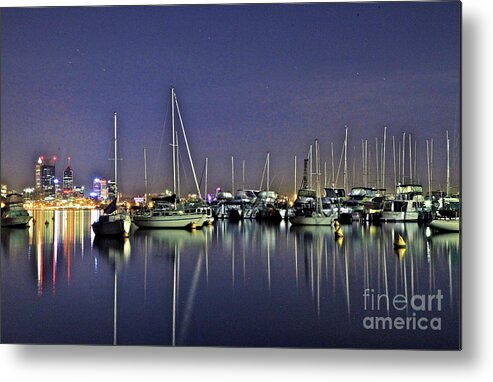 Photography Metal Print featuring the pyrography Perth on a still night by Carly Donohue