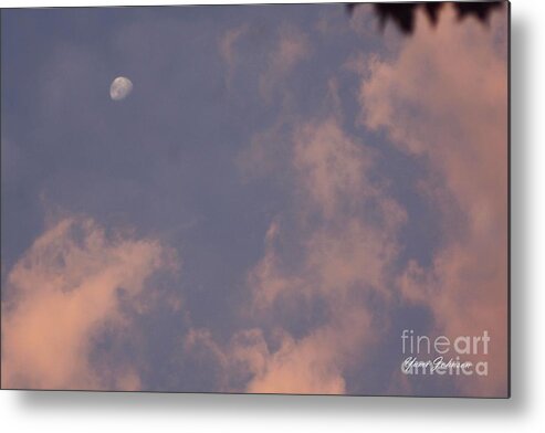 Clouds Metal Print featuring the photograph Pink clouds with Moon by Yumi Johnson