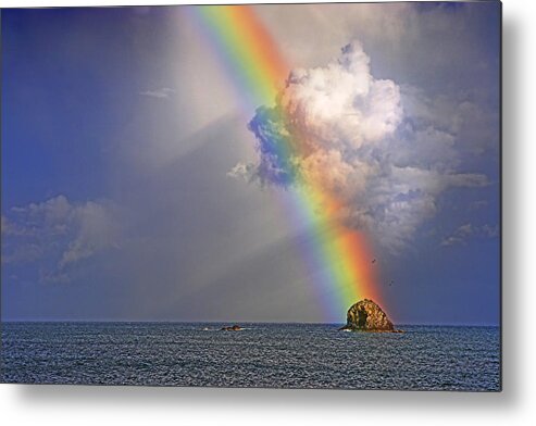 St Lucia Metal Print featuring the photograph Rainbow on Birdrock- St Lucia. by Chester Williams