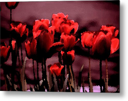 Red Tulips Metal Print featuring the painting Red Tulips At Dusk by Penny Hunt