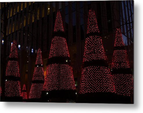 Red Metal Print featuring the photograph Red Urban Christmas trees by Diane Lent