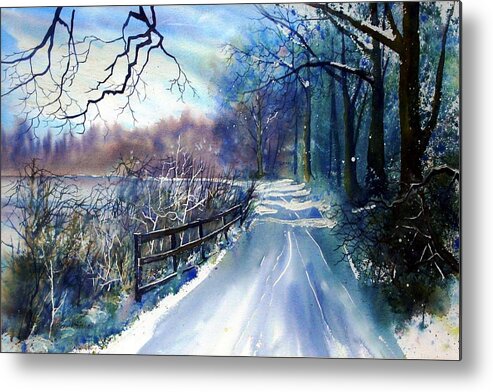Watercolour Metal Print featuring the painting River Ouse in Winter by Glenn Marshall