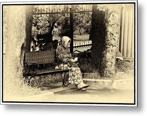 Russian Woman In Park Antique Finish Metal Print featuring the photograph Russian Woman in Park by Rick Bragan