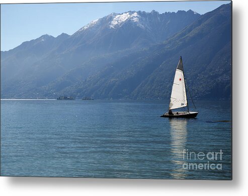 Sailing Boat Metal Print featuring the photograph Sailing boat and mountain by Mats Silvan