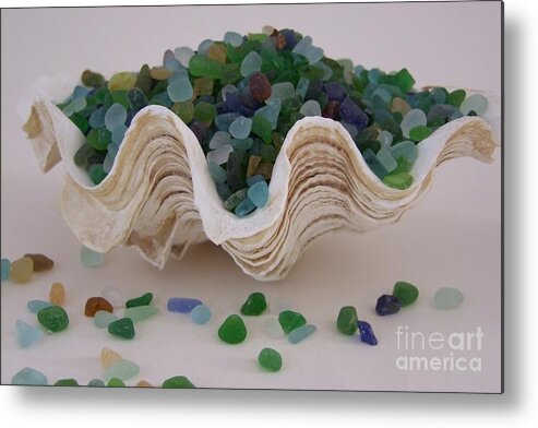 Sea Glass Metal Print featuring the photograph Sea Glass in Clam Shell - No 1 by Mary Deal