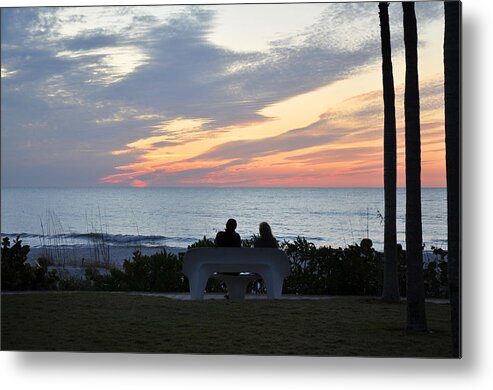 Sunset Metal Print featuring the photograph Sharing a Bench and a Sunset by CM Stonebridge
