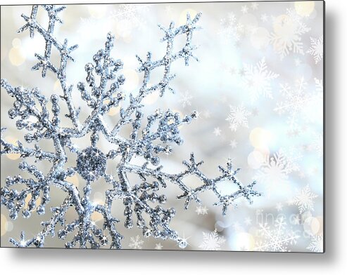 Background Metal Print featuring the photograph Silver blue snowflake by Sandra Cunningham