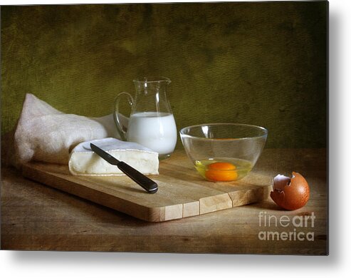 White Metal Print featuring the photograph Still life with egg by Matild Balogh